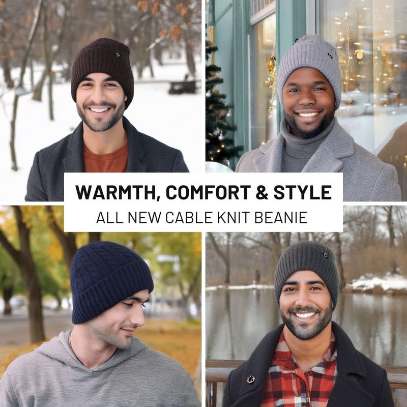 Funky Junque Cable Knit Fleece Lined Beanie - Black