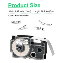Esaytool 30 X Compatible with Cassette Label Tape XR18WE XR-18WE XR-18WE2S XR18WE2S Black on White 18mm 3/4 inch x 26.2 Feet Replacement for KL-120 KL-430 KL-820 KL-2000 Label Maker