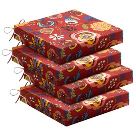 downluxe Outdoor Chair Cushions Set of 4 for Patio Furniture, Waterproof Square Corner Patio Chair Cushions with Ties, Memory Foam Outdoor Seat Cushion, 18.5" X 16" X 3", Sonia Scarlet