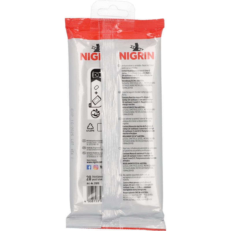 NIGRIN 20 x White Plastic Care Wipes - Cleans, Maintains