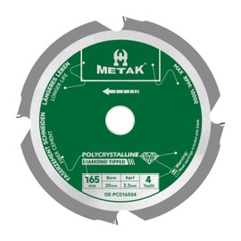 METAK Expert Saw Blade Fibre Cement 165 x 20 mm with 4 High Performance Diamond Teeth (PCD) - Specialist for Fibre Cement, Fibre Cement Panels & Eternit, Suitable for Standard Saws