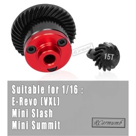 Rcarmumb 39T RC Gear Upgrades Part for 1/16 E-Revo,Slash,Summit,Harden Steel 39T Main Gear with 15T Gear,Black & Red