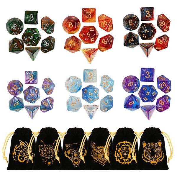 DND Dice Set, GWHOLE 6×7 (42pcs) Polyhedral Dice Set with