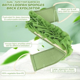 Homgaty Back Scrubber Loofah Strip & Exfoliating Mitt Dual - Use Shower Set, Dual - Sided Design for Men & Women Bathroom Accessories Green