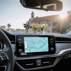 3PCS Gardenia Flower Car Dashboard Decor - Cute Girly Car Accessories For Women Interior - Aesthetic Mini Glass Vase Decorations For Rearview Mirror & Dashboard