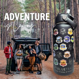 BlueTrail 50 States Water Bottle with Stickers - 32 oz Insulated Stainless Steel, Upgraded Leak-Proof Lid, UV & Waterproof Permanent Stickers, Laser Engraved 50 States of the USA