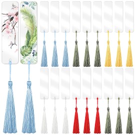Pack of 30 Blank Bookmarks Set, 12 x 3.2 cm Rectangular Acrylic Bookmarks with 30 Colourful Tassels Transparent Bookmarks for DIY Projects Notebook Christmas Gifts