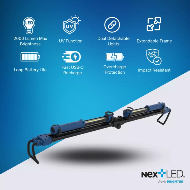 NextLED Cordless 2000 Lumen LED Underhood UV Work Light, Detachable