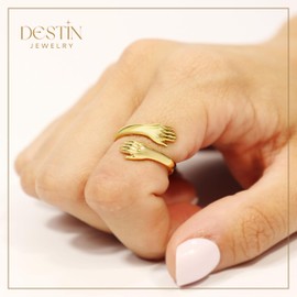 Destin Jewelry Gold Hug Ring for Women - 18K Gold PVD Coated Stainless Steel - Waterproof, Hypoallergenic & Non-Tarnish - Ideal Gift for Her - Birthdays, Anniversaries & Special Occasions, Gold Plated
