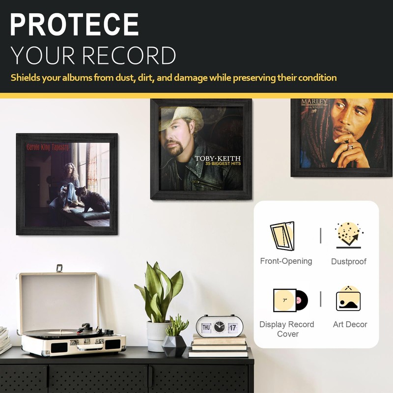 Emfogo Vinyl Record Frame Wall Front Opening, 3-Pack Album Frames