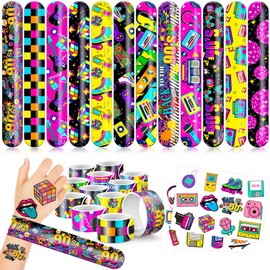 48PCS 90s 80s Party Favors 24PCS Tattoos 24PCS Slap Bracelets Gifts Ideal for Kids Themed 90s Birthdays Party Supplies Decorations Snap Bracelets Retro 60s Classroom School Prizes Boys Girls Rewards