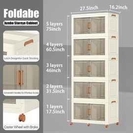 ONAIL  Super large Foldable Storage Box with Lid, Stackable Household Storage Holders with Wheels:_XXL_1 layer