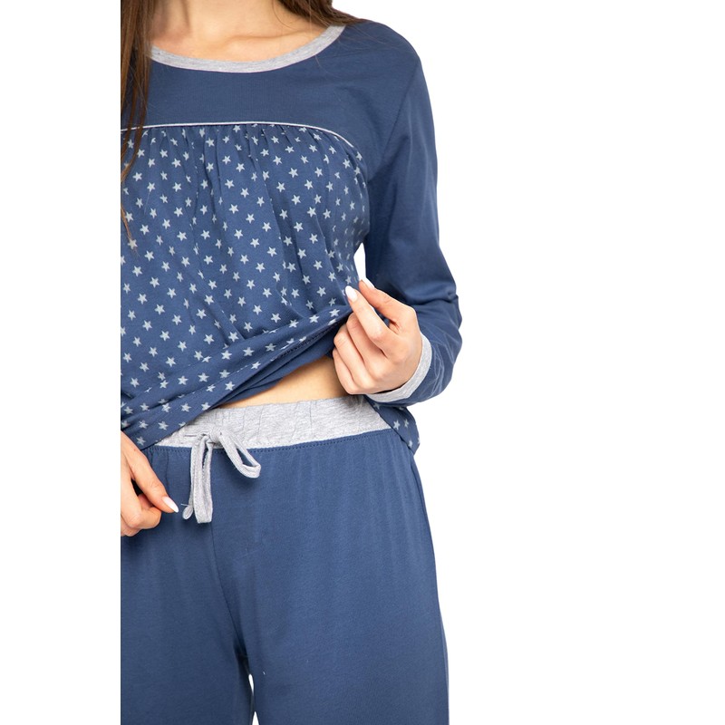 SUN7 Women's Pyjamas Cotton Long Sleeve Blue in 2 Different