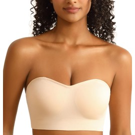 PRETTYWELL Strapless Bra for Women Comfort Non-Slip Seamless Padded Bandeau Bras Wireless Tube Top Bra with Multi-Way Straps