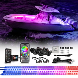 OPT7 Aura DreamColor Marine Boat LED Strips Light with APP & Remote Control, 4 PCS RGB-IC Interior Music Color Chasing Light Kit, 12V Waterproof Under Deck Lights for Pontoon Jon Bass Boat Yacht