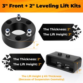 3'' Front and 2'' Rear Leveling Lift Kit for 2004-2024 Ford F150 2WD/4WD Strut Spacers Leveling Kits with Black Spacers U-Bolts and Lift Blocks