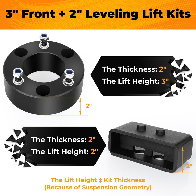 3'' Front and 2'' Rear Leveling Lift Kit for 2004-2024