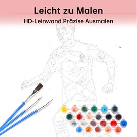 LAISU Football Paint by Numbers, 40 x 50 cm, Large CR7 Paint by Numbers with Canvas Brushes, Acrylic Pigment, Red Green, DIY Hand-Painted Painting Kit for Adults, Beginners and Children from 6 Years