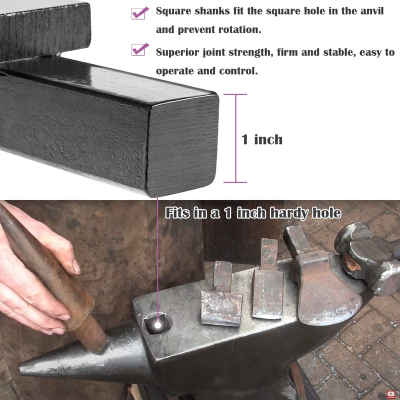 Bonbo 5PCS Blacksmith Anvil Hardy Tool Set 1 Inch Hot