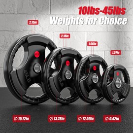 2-Inch Rubber Grip Weight Plates for Barbell, Olympic Weight Plates for Weightlifting Strength Training, Weights Set for Home Gym (45 lb, Pair)