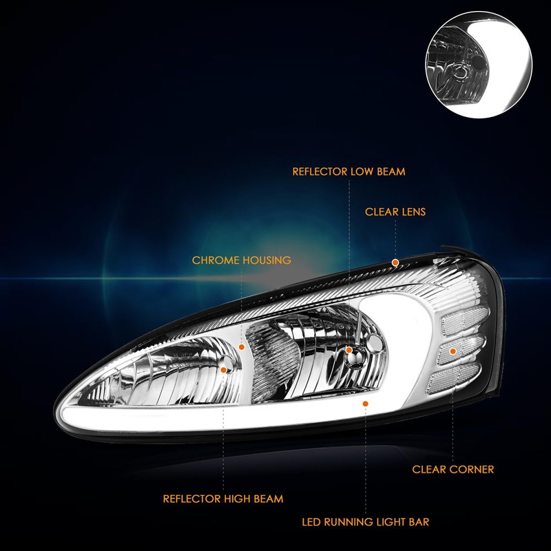 PM PERFORMOTOR [Pair] 3D Light Bar Headlights Assembly Compatible with