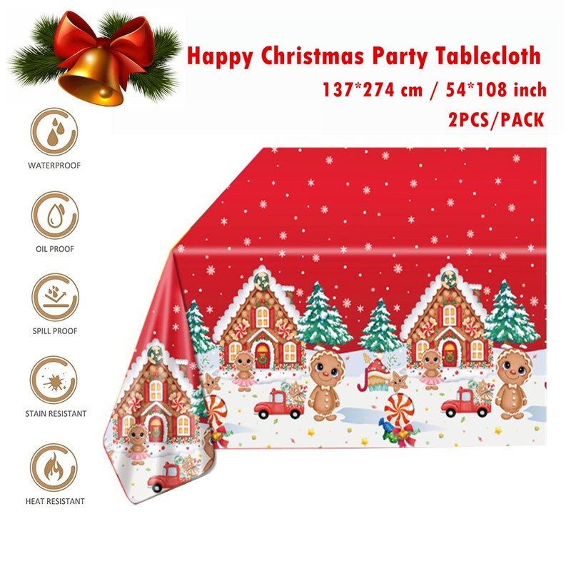 2 Pack Christmas Table Cloth Party,137x274cm Rectangle Large Plastic Tablecloth