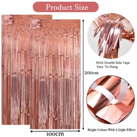 Yowlens 2pcs 3.2ft x 6.5ft Rose Gold Metallic Tinsel Curtains Foil Curtain Decorations Foil Fringe Curtain Door Curtains Hanging Streamers for Party Supplies (Rose Gold)