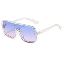 Long Keeper 70s Square Sunglasses for Women Men Retro Oversized Sunglasses Vintage Trendy Large One Pieces Lens Glasses UV400 Protection (Transparent Blue Pink)