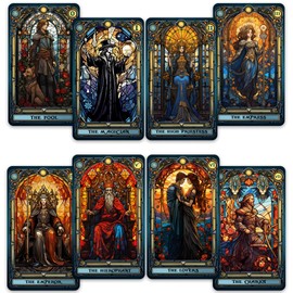 CRAFTERIAN Stained Glass Tarot Cards, 78 Tarot Deck with Foil Edges, Original Tarot Cards for Beginners and Experts with Guide Book, Fortune Telling Game, Divination Tools for All Skill Levels.
