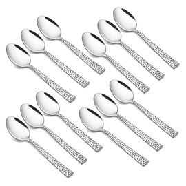 HaWare Coffee Spoon, 12-Piece Stainless Steel Tea Spoon, Dessert Spoon with Hammer Handle, 13.6 cm Small Spoon for Home/Restaurant/Kitchen, Modern Design & Highly Polished, Dishwasher Safe