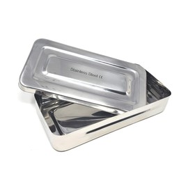 HIGH TECH INSTRUMENTS Stainless Steel Instrument Box with Lid Tray Organizer For Storage and Sterilization Surgical Lab Instrument Supplies Multipurpose Container (8L x 4W x 1.5H)