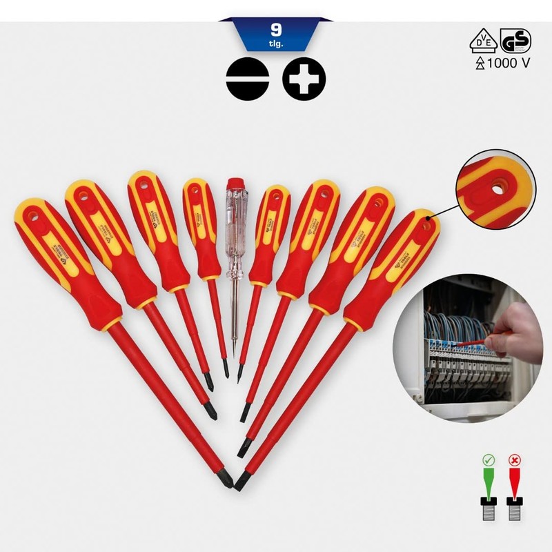 BRILLIANT TOOLS BT068010 VDE Screwdriver Set 9-Piece Slotted and PH