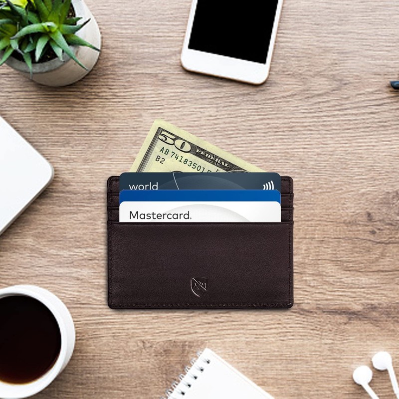 ALLEN & MATE Leather Card Holder Slim Wallet, RFID Blocking