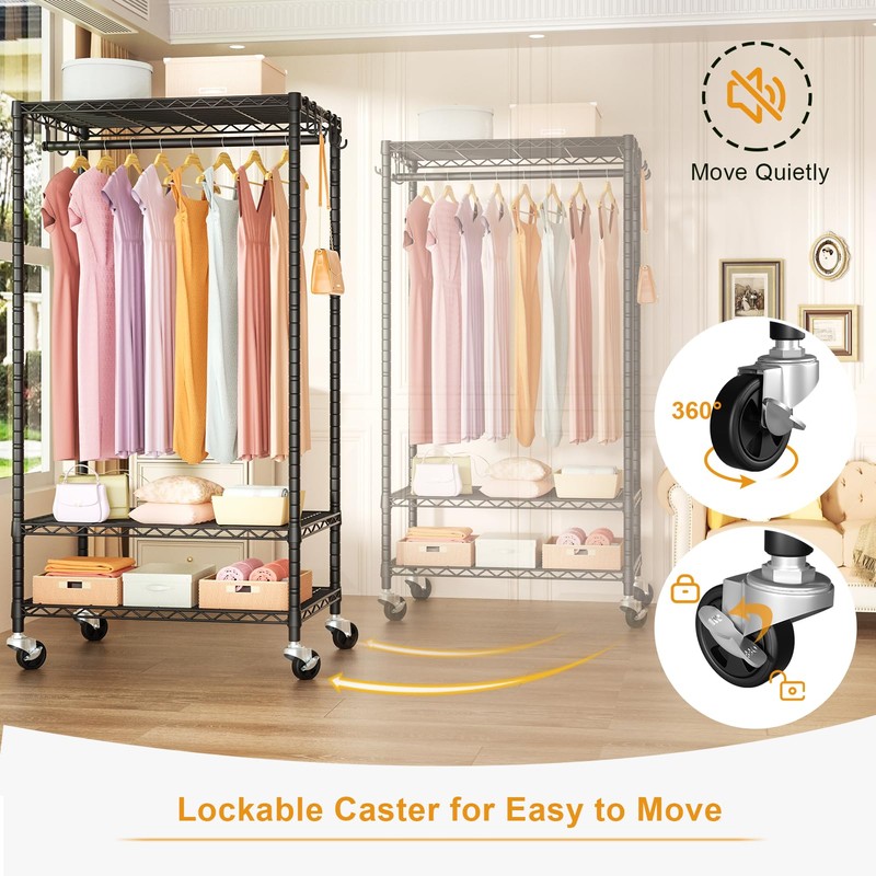 FUTASSI P6 Rolling Clothes Rack Heavy Duty, Clothing Racks for