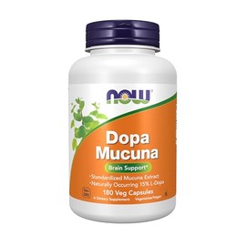 NOW Suplementos, DOPA Mucuna, extracto de mucuna estandarizado con 15% L-Dopa natural, 180 cápsulas vegetales