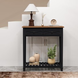 KINBOR BABY Black Entryway Table with 2 Drawers, Narrow Console Table Wood Accent Sofa Table with Storage Shelf for Living Room, Entryway, Hallway, Foyer Corridor, Behind Sofa