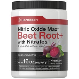 Horbaach Nitric Oxide Powder | 16 oz | Supplement for Men & Women | with Beet Root & Nitrates | Mixed Berry Flavor | Vegan, Non-GMO & Gluten Free