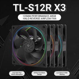 Thermalright TL-S12R X3 CPU Fan,Computer Case Cooler Fan, 12cm Desktop Cooling Fan, 4pin PWM Connector PC Fan with ARGB Aperture, 1500RPM Speed PC Cooler Reverse Fan(3 Packs,Black)