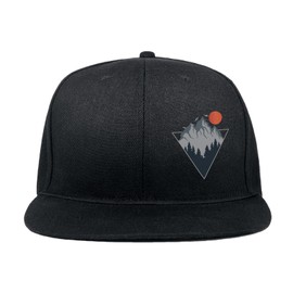 Mountain Hat Snapback Hats for Men Womens Pirate Hat Black Flat Bill Brim Trucker Snap Backpack Hat Fitted Hats