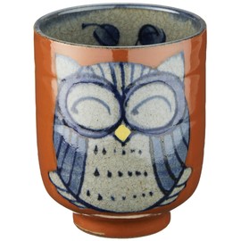 波佐見焼 湯のみ (小) 手描ふくろう柄 赤色 83973