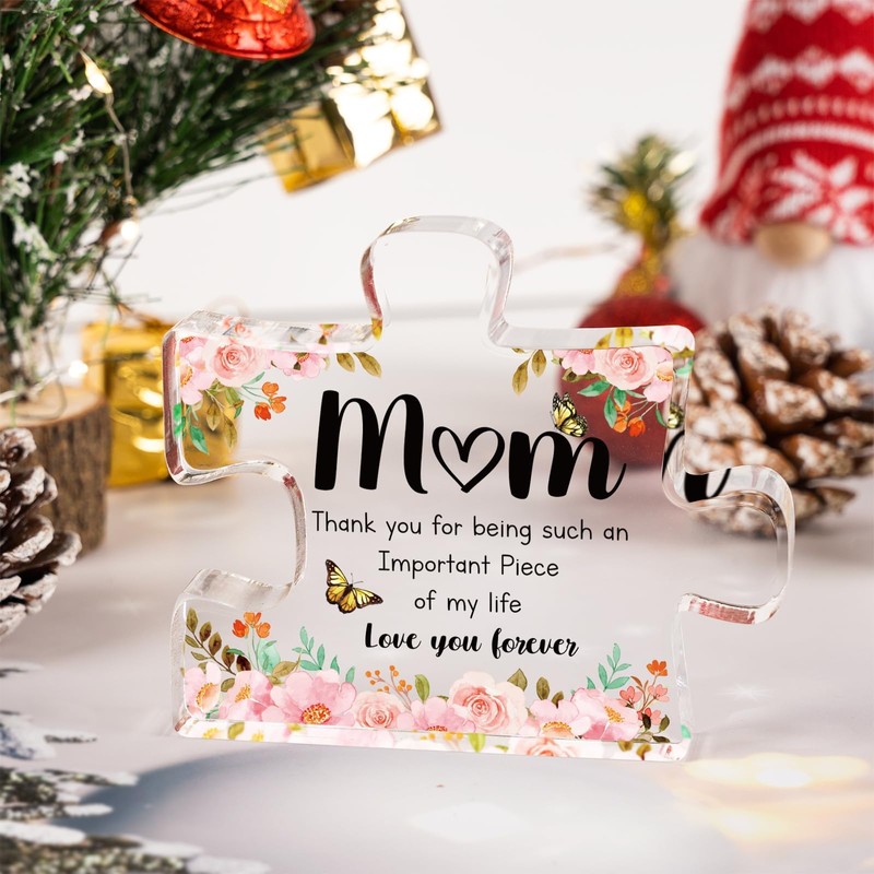 Bytebliss Mom Birthday Gifts - Engraved Acrylic Block Puzzle Piece,