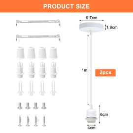 TNSLAND Pack of 2 E27 Lamp Suspension White, 100 cm Lamps Cable, Compatible E27 Lamp Holder, Pendant Light for Kitchen, Living Room, Dining Room