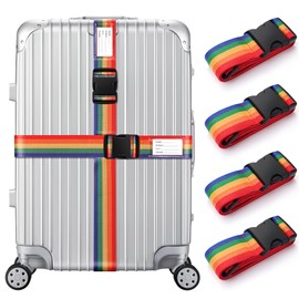 Veki Set of 4 Luggage Strap Set, Luggage Strap with Address Label, Luggage Strap for 18-32 Inch Suitcase, Adjustable Suitcase Straps, Suitcase Accessories for Quick Recognition Luggage, Travel Bag,