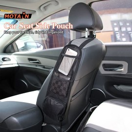 MOTAIN Car Seat Side Pouch, Seat Side Net Storage Hanging Pouch, Multi-pocket Storage for Keys, Phone, Snacks, etc. Fits Any Front Passenger Seat of Cars, Trucks, Mini Vans and SUVs (2)