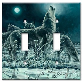 Art Plates Brand Double Gang Toggle Switch/Wall Plate - Wolf Painting
