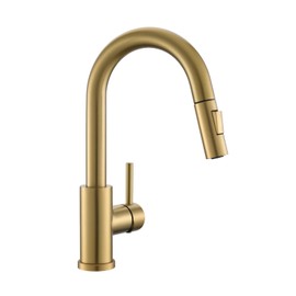 Cenosa Modern Bar Sink Faucet for Kitchen Sink Single Handle with Pull Out Sprayer Hot and Cold Prep Sink Faucet Brushed Gold