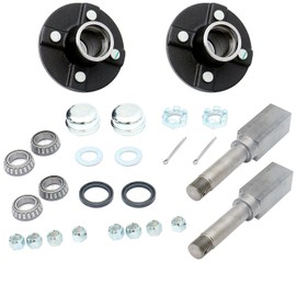 OWLAUTO Set of 2,Trailer Hub Kit,4-Bolt On 4 Inch Hub Assembly, Includes (1) Square Shaft 1-1/16 Inch Straight Spindle & Bearings