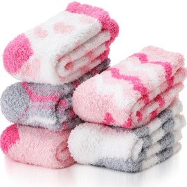 EBMORE Womens Fluffy Socks Slipper Cosy Bed Soft Plush Warm Winter Cabin Stocking Fillers Ladies Fuzzy Socks（Mix Pink Grey(5 Pairs）