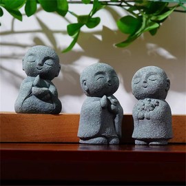 livelyfish Japanese Monk Statue Praying Zen Sandstone Mini Buddha Statues Asian Garden Sculptures for Wealth Good Luck Feng Shui Home Decor, H