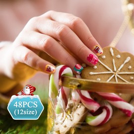 Kiiwah Pack of 48 Christmas Children's False Nails Full Cover Press on Fingernails Artificial Nail Tips for Girls Women Nail Art Decoration